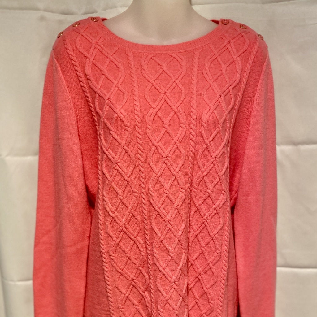 Vintage Barbiecore Nautical Sweater Salmon Pink Cable Knit Wool Blend Talbot